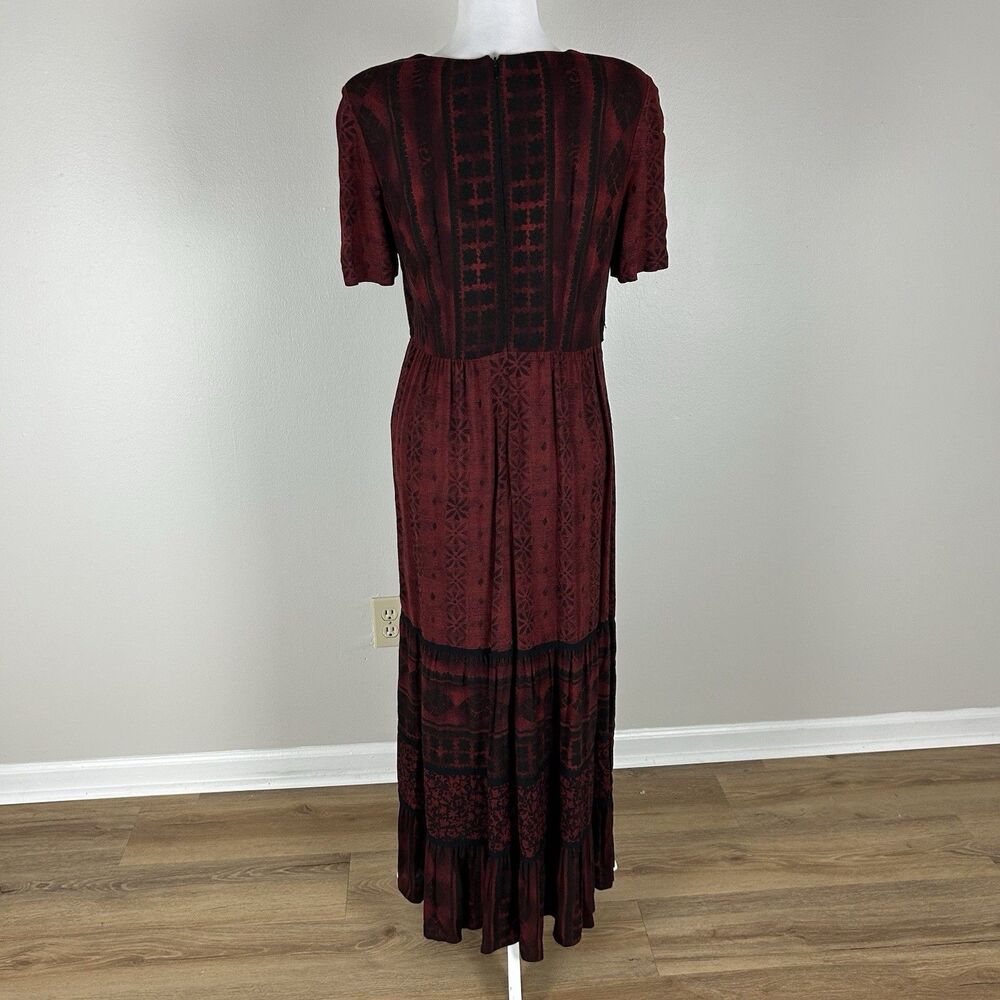 Vintage 6 S Red Maxi Dress 90s Batik Goblincore Hippie Peasant Red Print